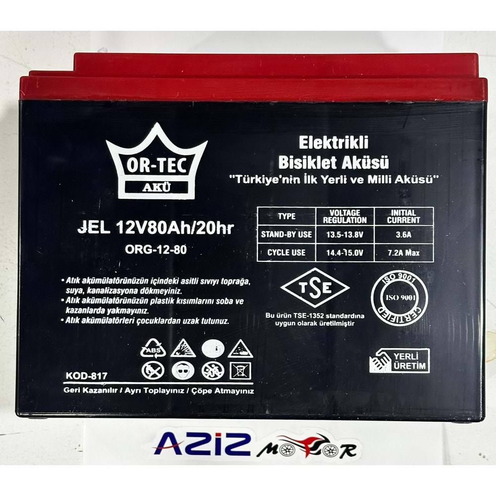 12V 80 AMPER 6-DZM60 MOTOR AKÜSÜ ORTEC