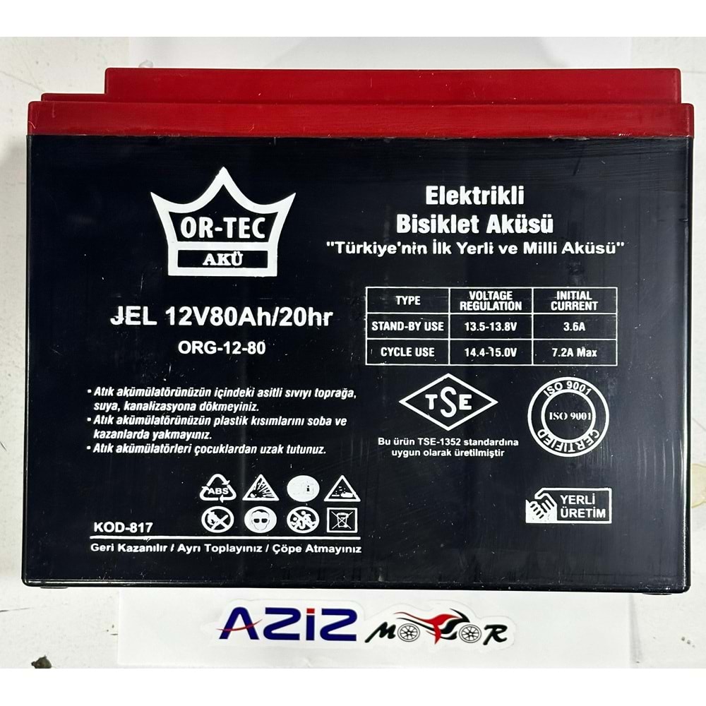 12V 80 AMPER 6-DZM60 MOTOR AKÜSÜ ORTEC