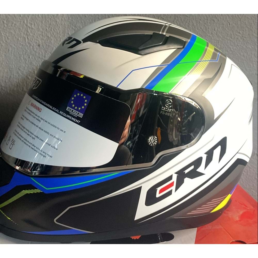 CRN KASK FS-816 BEYAZ/YEŞİL/MAVİ - S