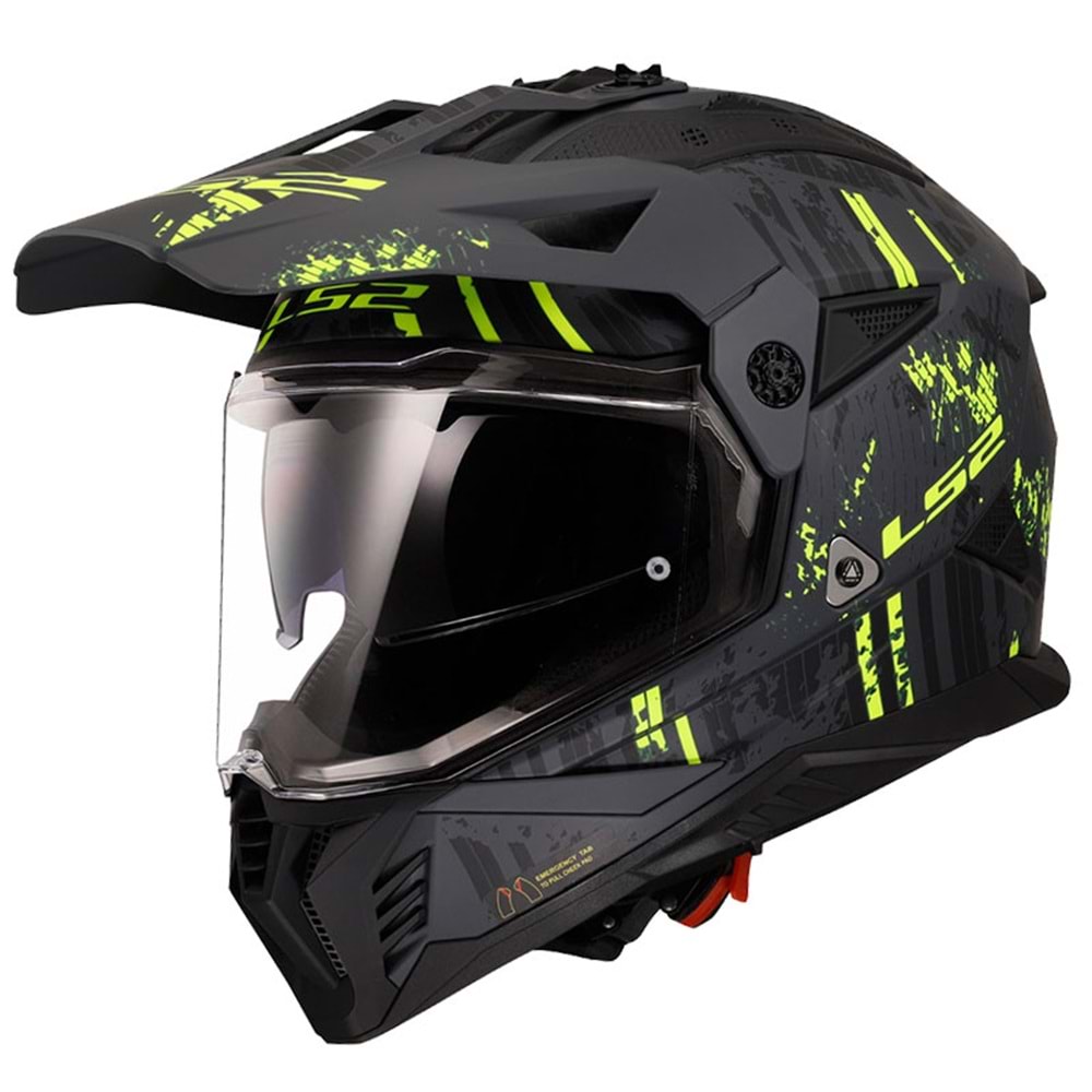 LS2 PIONEER 2 CRAZY MAT SİYAH GRİ NEON SARI M