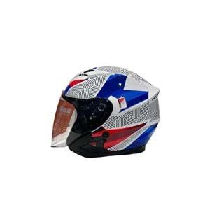 YEMA 627 YARIM KASK KIRMIZI BEYAZ MAVİ - M