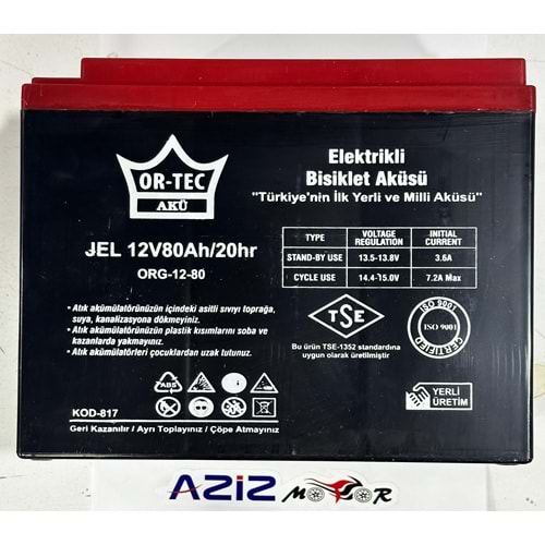 12V 80 AMPER 6-DZM60 MOTOR AKÜSÜ ORTEC