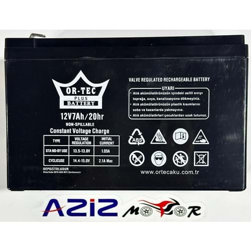 12V 7 AMPER 20 HR AKÜ ELETİRİKLİ ARABA AKÜSÜ ORTEC