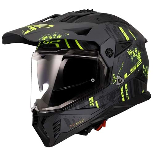 LS2 PIONEER 2 CRAZY KASK MAT GRİ SİYAH-NEON SARI XXL