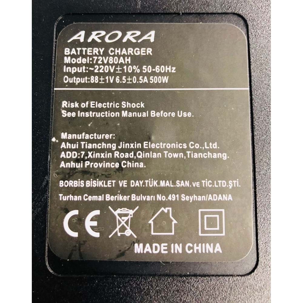 72V 80 AH ELEKTRİKLİ ŞARJ CİHAZI E-BIKE ARORA