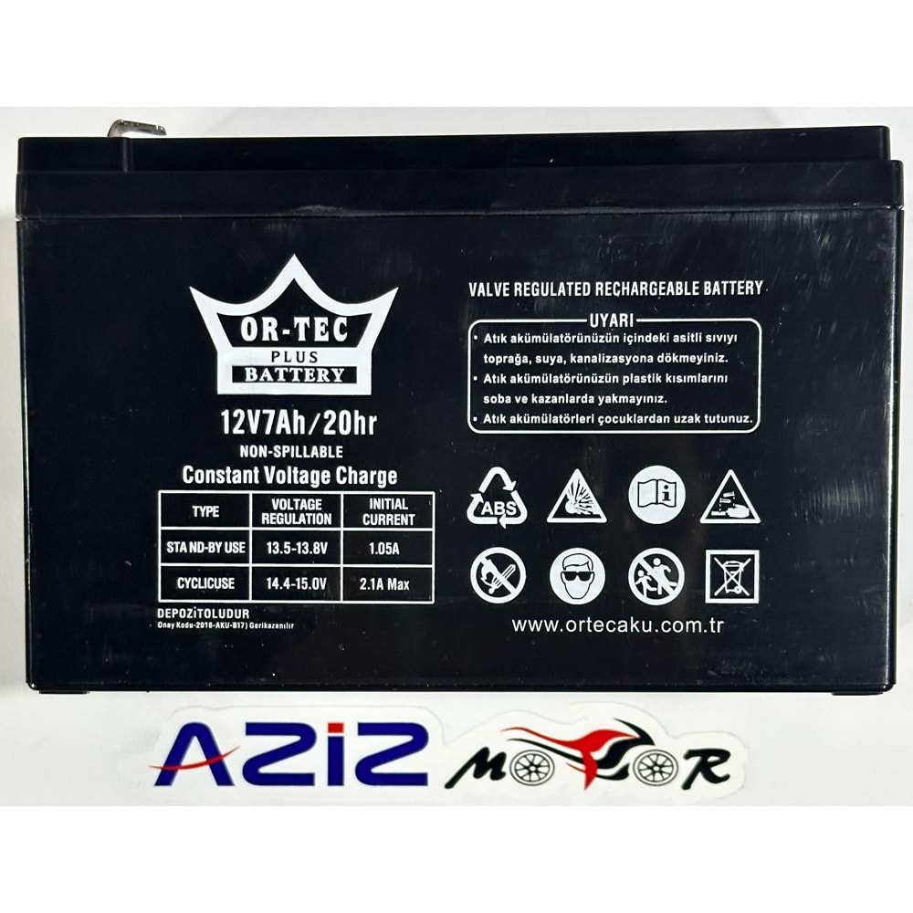12V 7 AMPER 20 HR AKÜ ELETİRİKLİ ARABA AKÜSÜ ORTEC